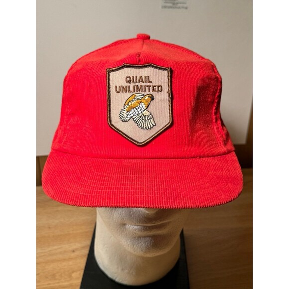 Vintage Quail Unlimited Hunting Red Corduroy Patch Snapback Hat‎ USA - Picture 1 of 9